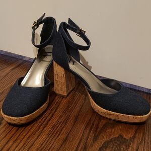 Worthington Blue Cork Heel Sandals